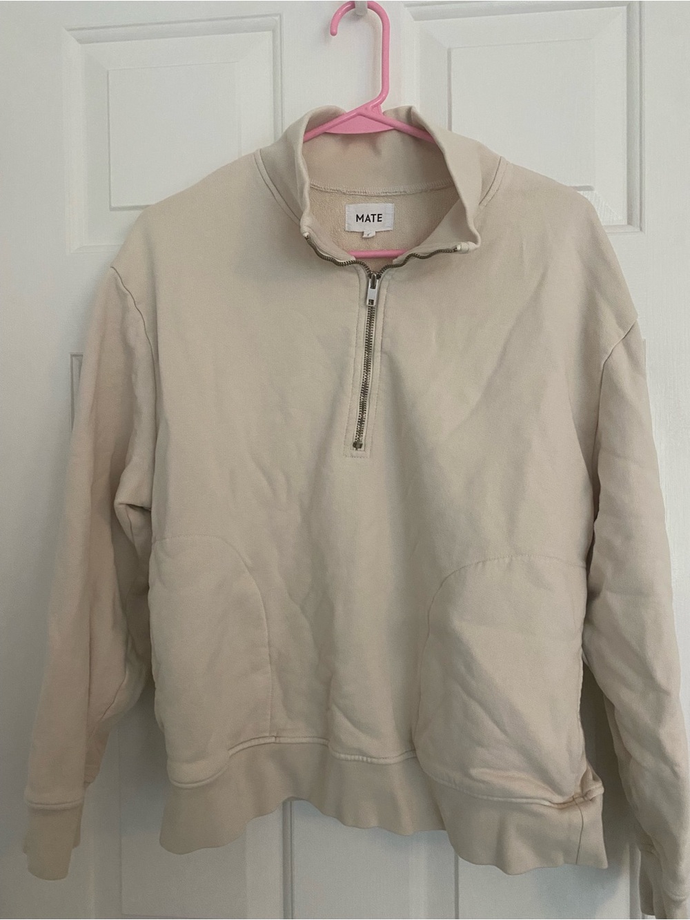 MATE the Label Half-Zip Pullover Sweatshirt in Beige